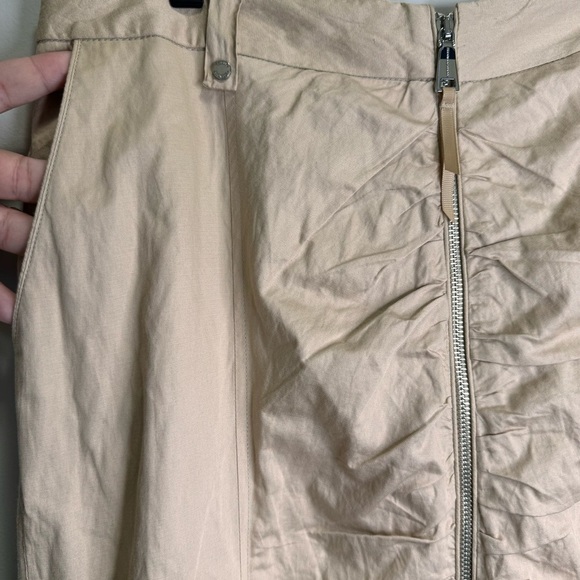 Adolfo Dominguez Tan Full Zip Pencil Skirt Size 10 100% Cotton Front Pockets - Picture 7 of 10